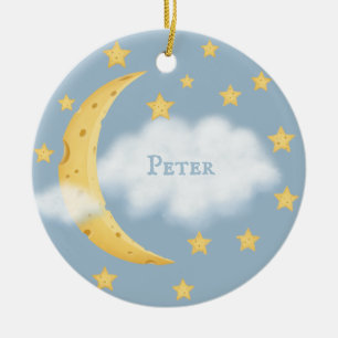 Moon Stars en Fluffy Cloud Blue Baby Keepslag Keramisch Ornament