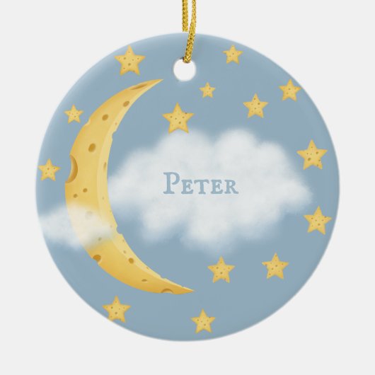 Moon Stars en Fluffy Cloud Blue Baby Keepslag Keramisch Ornament (Voorkant)