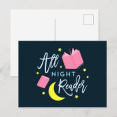 Moon Stars en Roze Boeken Al Nachtlezer Briefkaart (Voorkant / Achterkant)
