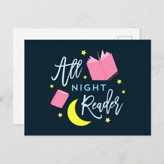 Moon Stars en Roze Boeken Al Nachtlezer Briefkaart (Voorkant / Achterkant)