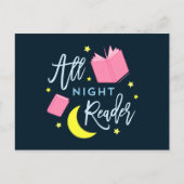 Moon Stars en Roze Boeken Al Nachtlezer Briefkaart (Voorkant)