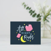 Moon Stars en Roze Boeken Al Nachtlezer Briefkaart (Staand voorkant)