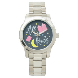 Moon Stars en Roze Boeken Al Nachtlezer Horloge
