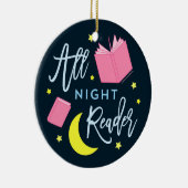 Moon Stars en Roze Boeken Al Nachtlezer Keramisch Ornament (Rechts)