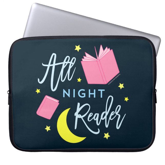 Moon Stars en Roze Boeken Al Nachtlezer Laptop Sleeve (Voorkant)