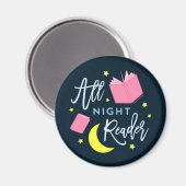 Moon Stars en Roze Boeken Al Nachtlezer Magneet (Voorkant / Achterkant)