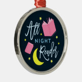 Moon Stars en Roze Boeken Al Nachtlezer Metalen Ornament (Rechts)