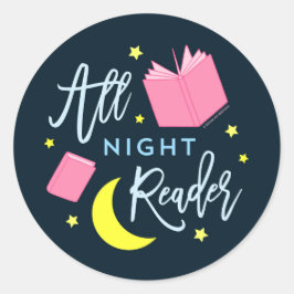 Moon Stars en Roze Boeken Al Nachtlezer Ronde Sticker
