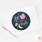 Moon Stars en Roze Boeken Al Nachtlezer Ronde Sticker (Envelop)