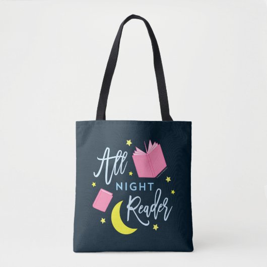 Moon Stars en Roze Boeken Al Nachtlezer Tote Bag (Voorkant)