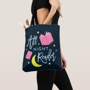 Moon Stars en Roze Boeken Al Nachtlezer Tote Bag