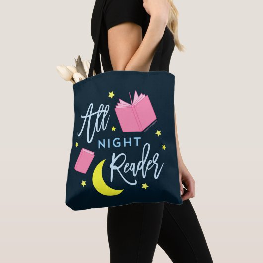 Moon Stars en Roze Boeken Al Nachtlezer Tote Bag (Dichtbij)