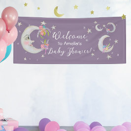 Moon Stars Flowers Lavendel Baby shower Welkom Spandoek