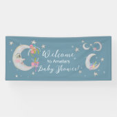 Moon Stars Flowers Teal Blue Baby Shower Welcome Spandoek (Horizontaal)