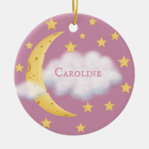 Moon Stars & Fluffy Cloud Roos Baby Keepslag Keramisch Ornament
