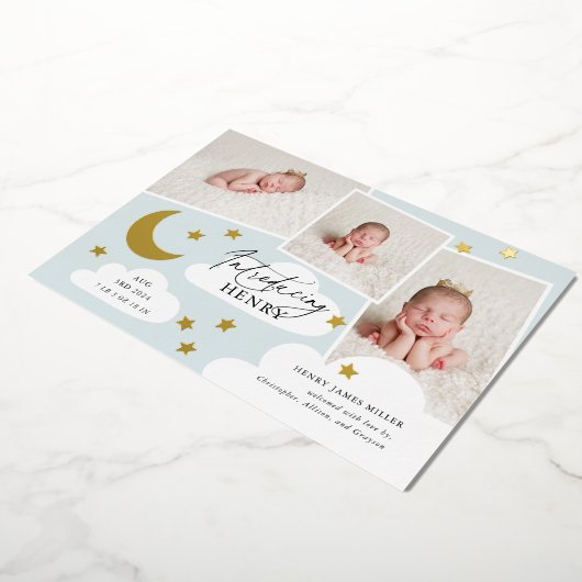 Moon & Stars Foto Collage Blue Birth Aankondiging (Gedraaid)
