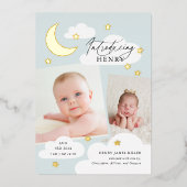 Moon Stars Foto Collage Blue Birth Aankondiging (Voorkant)