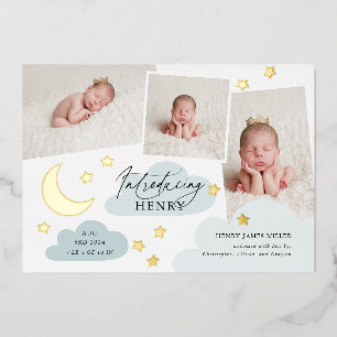 Moon & Stars Foto Collage Blue Birth Aankondiging