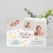 Moon Stars Foto Collage Multi Birth Announding Folie Uitnodiging (Staand Voorkant)