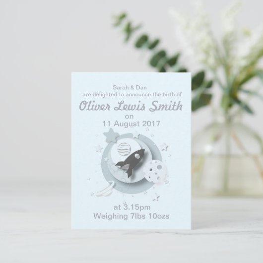 Moon & Stars Geboorteaankondiging Briefkaart (Staand voorkant)