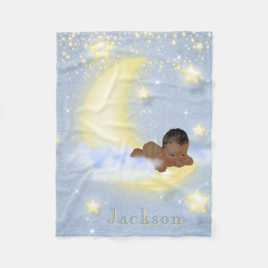 Moon Stars gepersonaliseerde Afro-Amerikaanse Baby Fleece Deken (Voorkant)