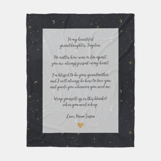 Moon Stars Gold Custom Quote kleindochter Fleece Deken (Voorkant)