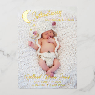 Moon & Stars Gold Foil Foto geboorteaankondiging Folie Uitnodiging
