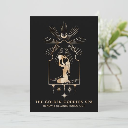 *~* Moon Stars Golden Goddess Zee Bathing Urn 5x7 Bedankkaart (Staand voorkant)
