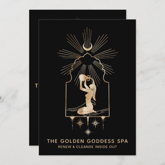 *~* Moon Stars Golden Goddess Zee Bathing Urn 5x7 Bedankkaart (Voorkant / Achterkant)