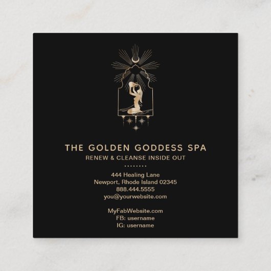 *~* Moon Stars Golden Goddess Zee Bathing Urn Spa Vierkante Visitekaartje (Achterkant)