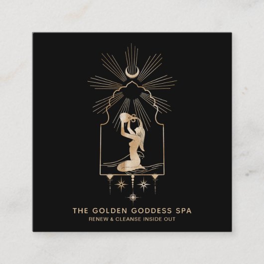 *~* Moon Stars Golden Goddess Zee Bathing Urn Spa Vierkante Visitekaartje (Voorkant)