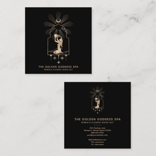 *~* Moon Stars Golden Goddess Zee Bathing Urn Spa Vierkante Visitekaartje (Voorkant / Achterkant)