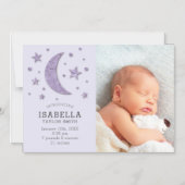 Moon Stars Lavender Baby Foto geboorteaankondiging Magnetische Uitnodiging (Voorkant)