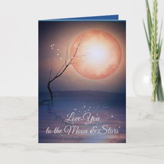 Moon & Stars Love You Romantic Folded Feestdagen Kaart (Voorkant)