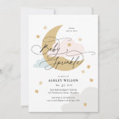 Moon Stars Matte Pink Blue Script Baby Sprinkle Kaart (Voorkant)