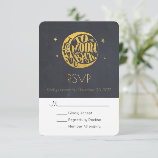 Moon & Stars Met Romantisch Gezegde Bruiloft RSVP (Staand voorkant)