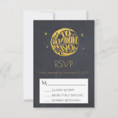 Moon & Stars Met Romantisch Gezegde Bruiloft RSVP Kaartje (Voorkant)