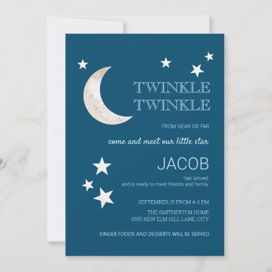 Moon Stars Navy Blue Twinkle Little Star Sip zie (Voorkant)