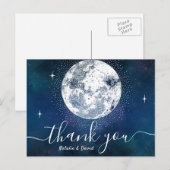 Moon & Stars Navy Blue Wedding Bedankt Briefkaart (Voorkant / Achterkant)