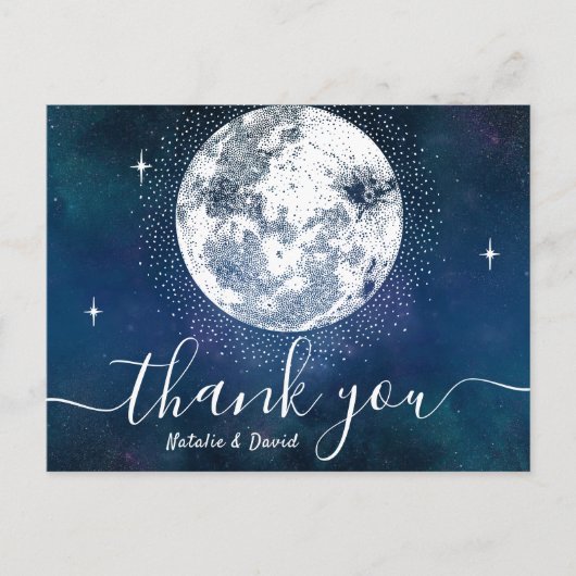 Moon & Stars Navy Blue Wedding Bedankt Briefkaart (Voorkant)