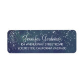 Moon Stars Navy Shimmer Bruiloft Etiket (Voorkant)