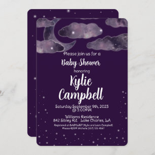 Moon, Stars, Night Sky Baby shower Invitation Kaart