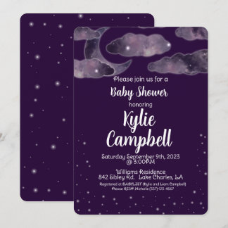 Moon, Stars, Night Sky Baby shower Invitation Kaart