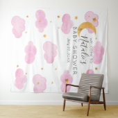 Moon & Stars personalizado rosa Baby Shower texto  Wandkleed (In Situ (horizontaal))
