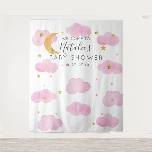 Moon & Stars personalizado rosa Baby Shower texto  Wandkleed (Voorkant)