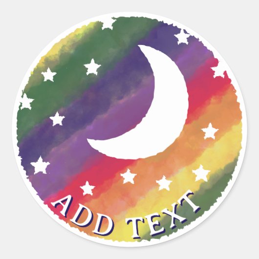 Moon Stars Rainbow Waterverf Decor Ronde Sticker (Voorkant)