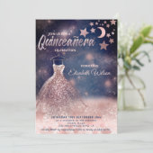 Moon & stars Roos gouden glitterjurk hemels Kaart (Staand voorkant)