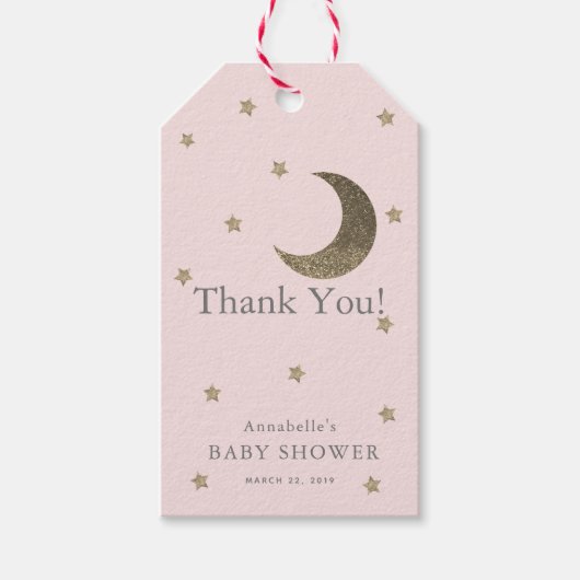 Moon & Stars Roze Baby shower Dank u GIft Label Cadeaulabel (Voorkant)