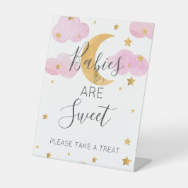 Moon & Stars Roze Baby shower Treat Sign Reclamebord Met Voetstuk