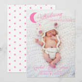 Moon & Stars Roze Foto geboorteaankondiging Kaart (Voorkant / Achterkant)